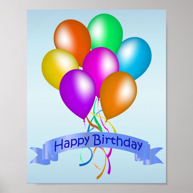 Poster Ballons d'anniversaire colorés et heureux (Devant)
