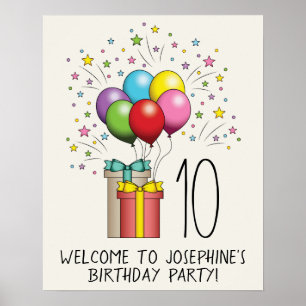 Poster Ballons D'Anniversaire Et Présente Avec L'Âge Et L