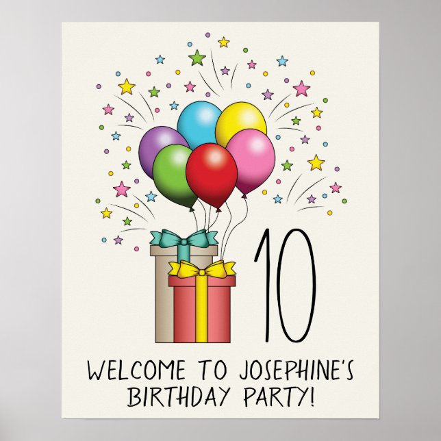 Poster Ballons D'Anniversaire Et Présente Avec L'Âge Et L (Devant)