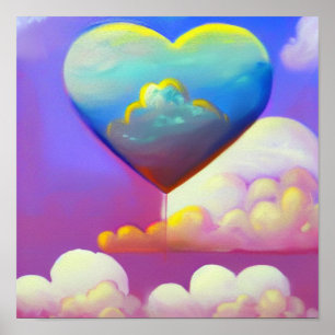 Poster Ballons de coeur à l'affiche du coucher du soleil