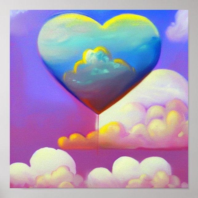 Poster Ballons de coeur à l'affiche du coucher du soleil (Devant)