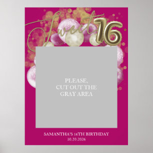 Poster Ballons de fête d'anniversaire Gold Sweet 16 rose 