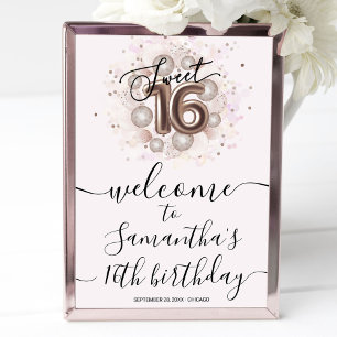 Poster Ballons de fête d'anniversaire Rose Gold Sweet 16