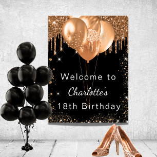 Poster Ballons de fête de paillettes d'or noir pour anniv