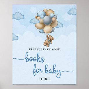 Poster Ballons d'ivoire bleu ours en peluche livres pour 