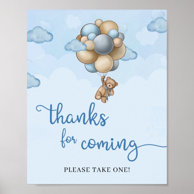Poster Ballons d'ivoire bleu ours en peluche merci d'être (Devant)