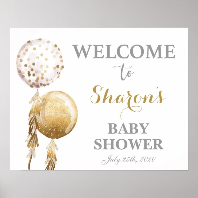 Poster Ballons d'or baby shower signe de bienvenue (Devant)