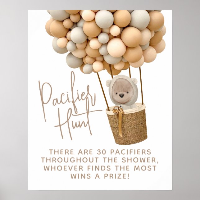 Poster Ballons d'ours Baby shower moderne chasse pacifiqu (Devant)