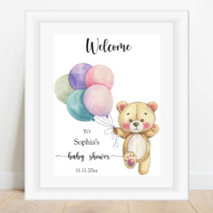 Poster Ballons d'ours en peluche - baby shower de bienven