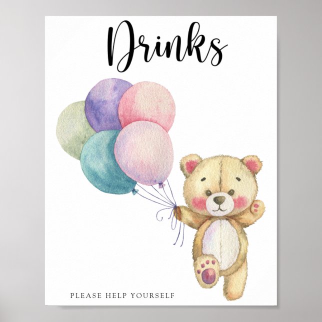 Poster Ballons d'ours en peluche - Boissons vous aider (Devant)