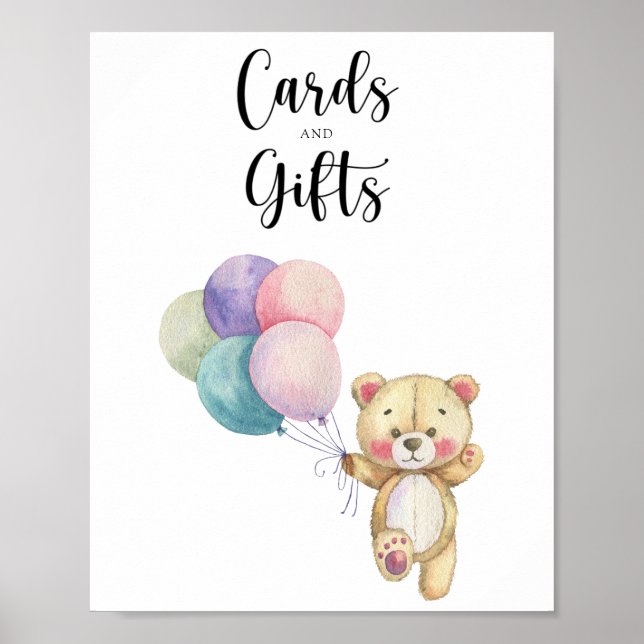 Poster Ballons d'ours en peluche - cartes et cadeaux baby (Devant)