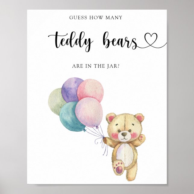 Poster Ballons d'ours en peluche - devinez combien de nou (Devant)