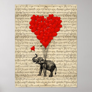 Poster Ballons éléphants et en forme de coeur