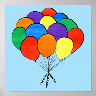 Poster Ballons en arc-en-ciel sur bleu clair