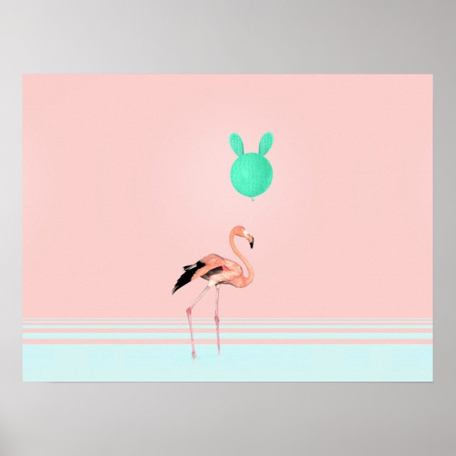 Poster Ballons Flamant rose Cactus (Devant)