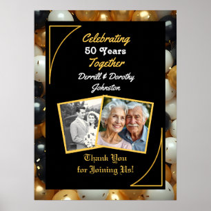 Poster Ballons noirs et or 50e anniversaire