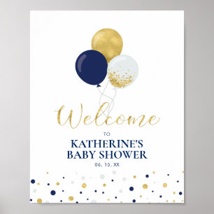 Poster Ballons Or et Nuit Bienvenue à la Baby Shower Ga