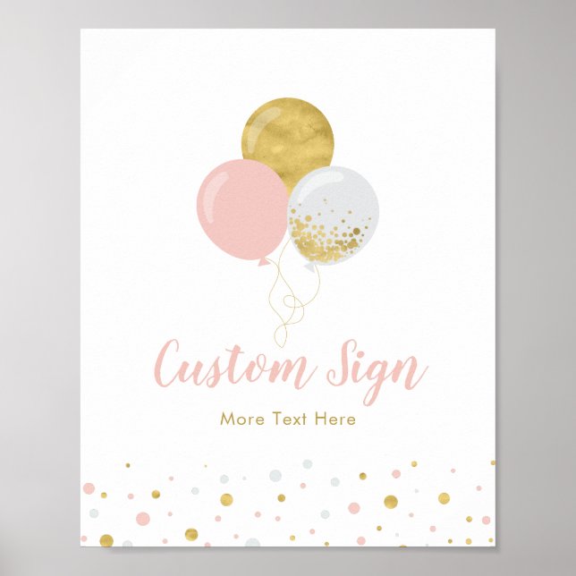 Poster Ballons or et rose | Fille fête d'anniversaire per (Devant)