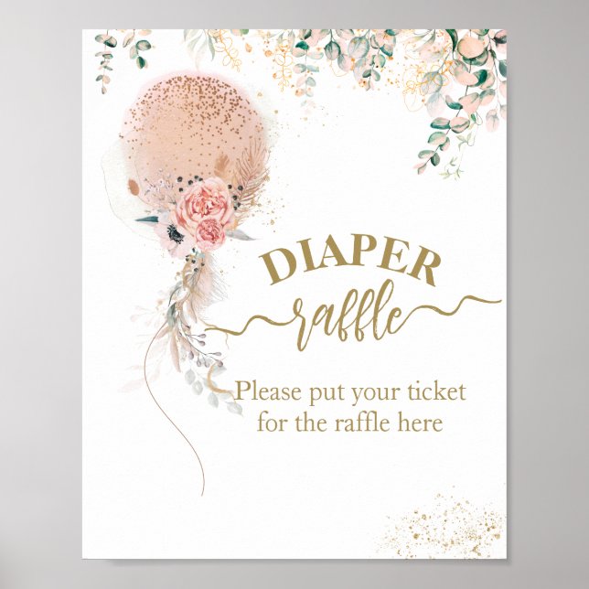 Poster Ballons rose floral Eucalyptus Baby shower couche (Devant)