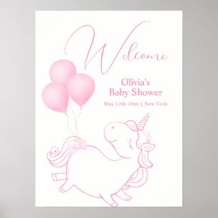 Poster Ballons rose mou Baby shower Unicorne Bienvenue