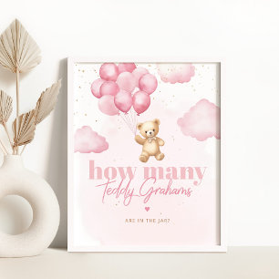 Poster Ballons roses Combien de graphiques en peluche