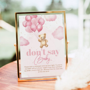 Poster Ballons roses ours en peluche Ne pas dire jeu de b
