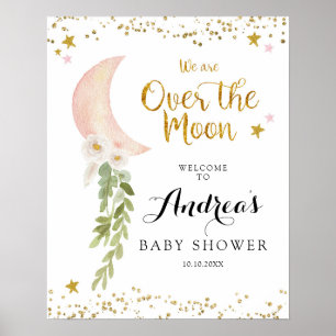 Poster Ballons roses Sur L'Affiche de bienvenue Lune