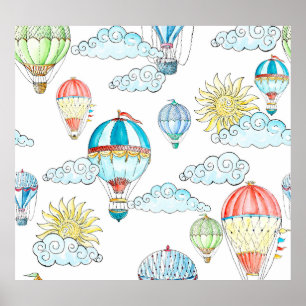 Poster Ballons vintages : Aquarelle Whimsical sans joint.