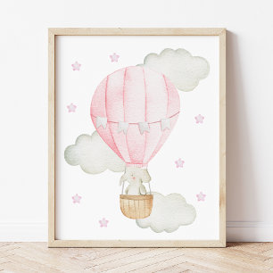 Poster Balloon à air chaud rose, Eléphant, Étoile, Nourri