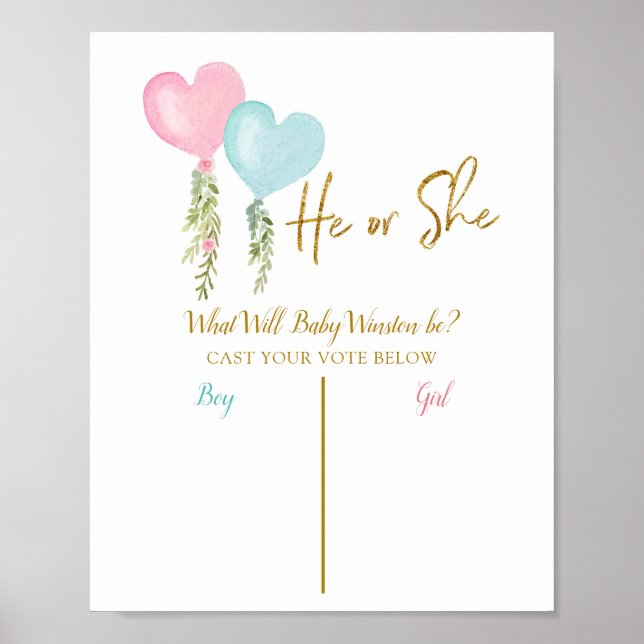 Poster Balloon Boy or Girl Gender Reveal Vote Board (Devant)