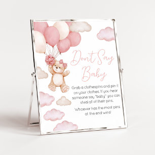 Poster Balloon d'ours rose Attendre ne pas dire bébé