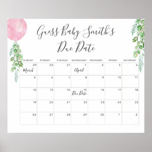 Poster Balloon Eucalyptus Guess Baby Date d'échéance Cale