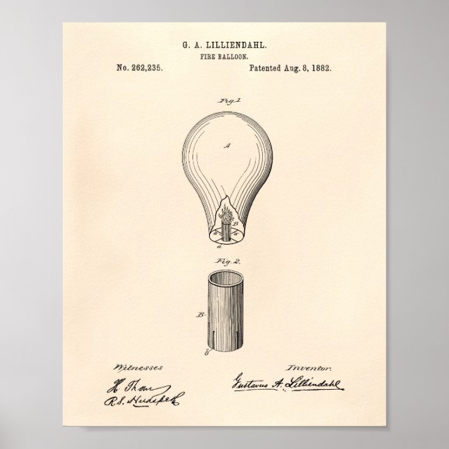 Poster Balloon Fire 1882 Brevet Art Vieux Poivre (Devant)