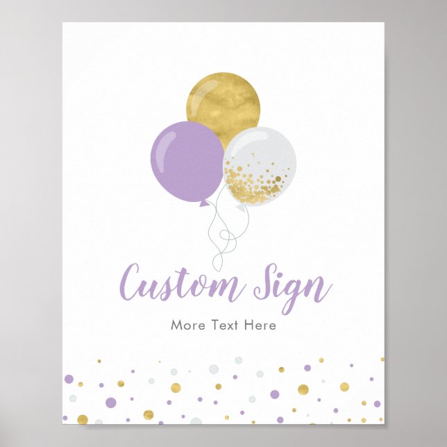 Poster Balloon Gold & Purple Fille Anniversaire Fête Pers (Devant)