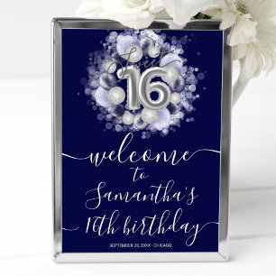 Poster Balloons Argent Sweet 16 Fête d'anniversaire Panne