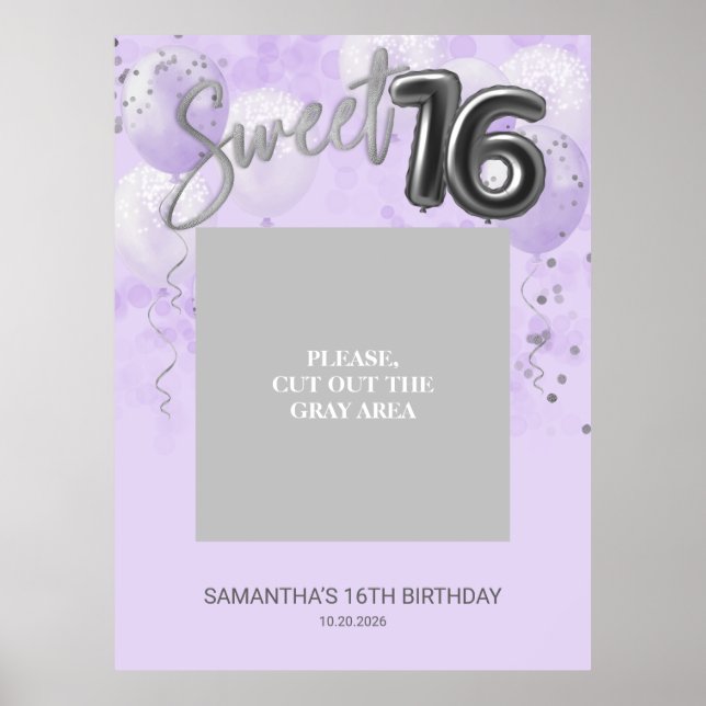 Poster Balloons Silver Sweet 16 Photo Accessoire Dusty Bl (Devant)