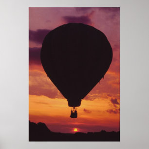 Poster Ballotte à air chaud et coucher de soleil -