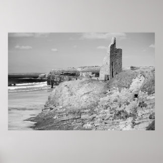 Poster ballybunion noir et blanc ruines château