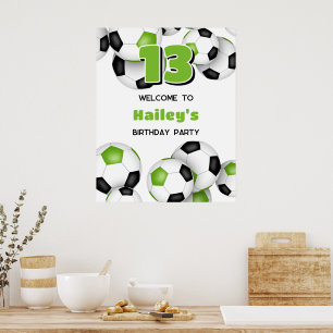 Poster bals de football noir vert vif fête d'anniversaire