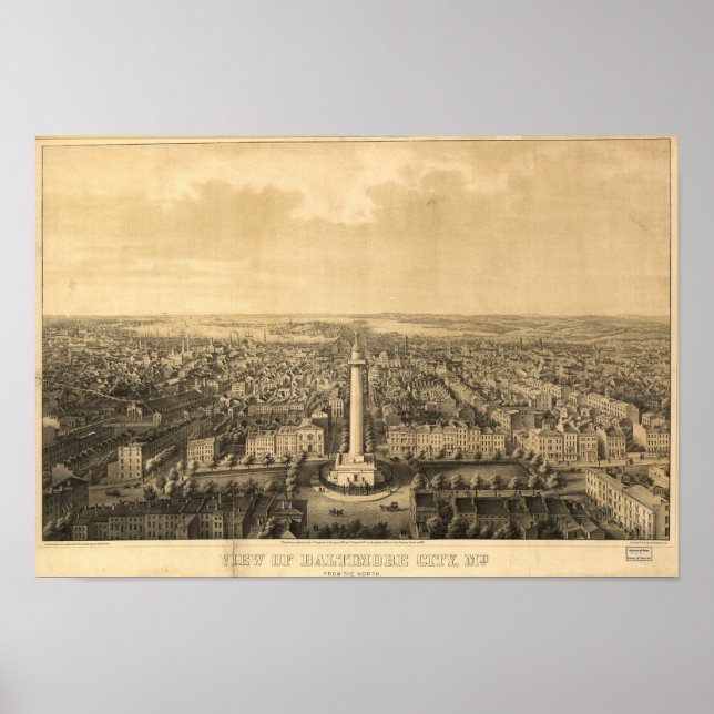 Poster Baltimore Maryland 1862 Carte panoramique antique (Devant)