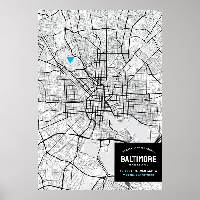 Poster Baltimore, Maryland Plan de la ville + Marquer vot (Devant)