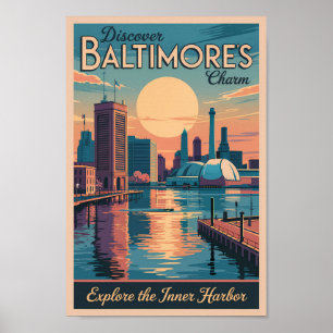 Poster Baltimore Maryland Skyline Travel Art Vintage
