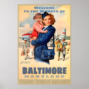Poster Baltimore Maryland TWA Airlines Audrey Hepburn