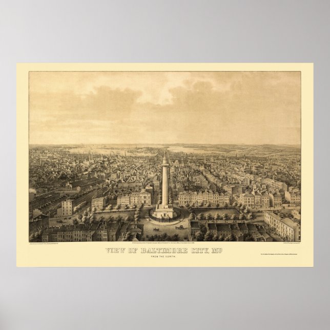 Poster Baltimore, MD Carte panoramique - 1862 (Devant)
