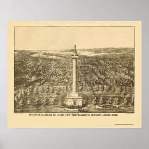 Poster Baltimore, MD Carte panoramique - 1880