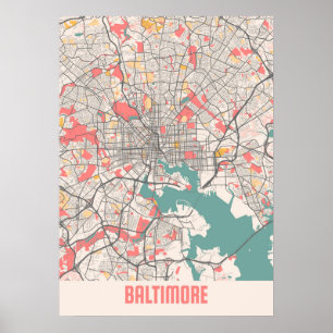 Poster Baltimore - Plan de la ville de Maryland Chalk