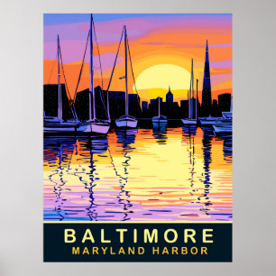 Poster Baltimore, Port du Maryland, Coucher du soleil, Vo