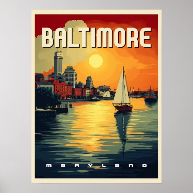 Poster Baltimore Retro Travel (Devant)