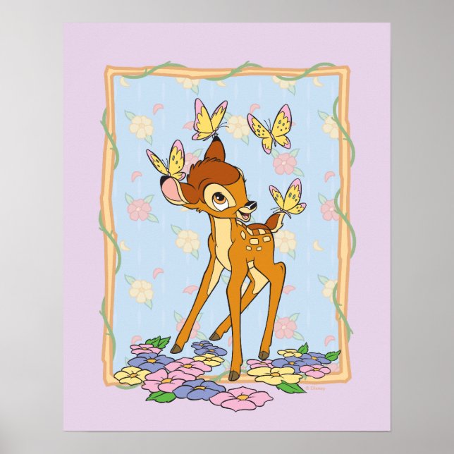Poster Bambi et papillons (Devant)