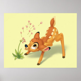 Poster Bambi regarde les graines de Dandelion voler